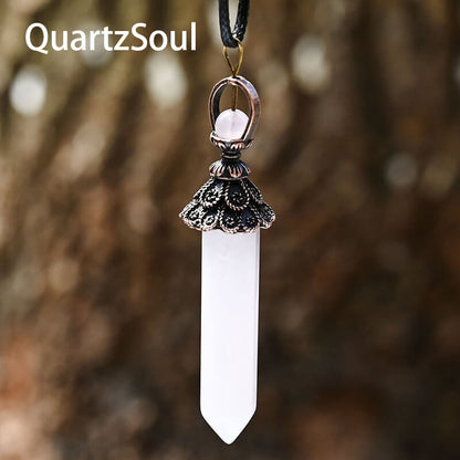 Rose quartz hexagonal crystal pendulum for heart chakra healing