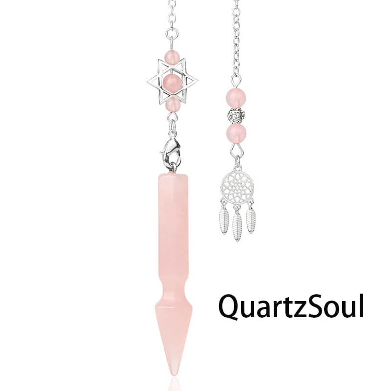 Rose quartz pendulum crystal with silver chain for divination