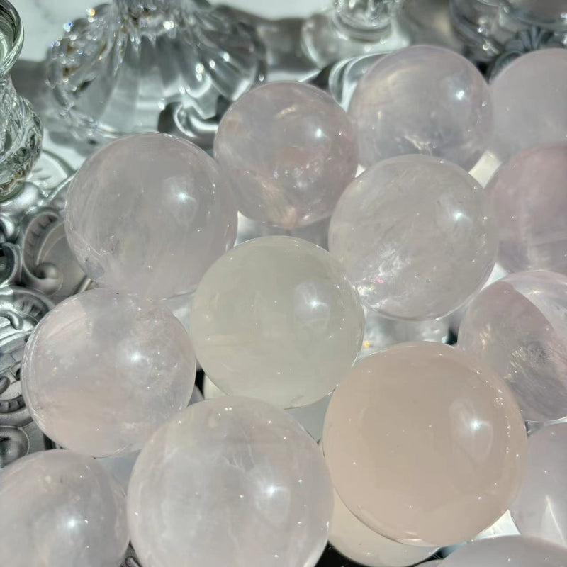 Beautiful Pink Translucency in Natural Rose Quartz Crystal Sphere