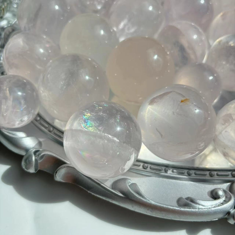 Smooth Polished Surface of Natural Rose Quartz Sphere