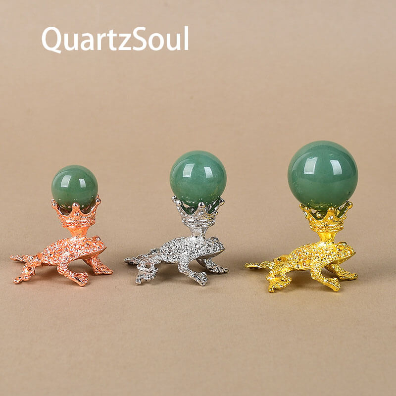  Royal Frog Crystal Display Stands Collection with Green Crystal Spheres