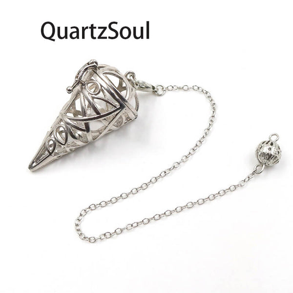 Silver Cone Pendulum with Geometric Pattern for Energy Reading and Dowsing