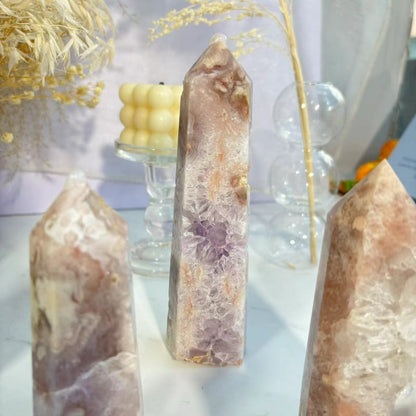 Decorative Sakura Agate Tower for Elegant Home Crystal Display