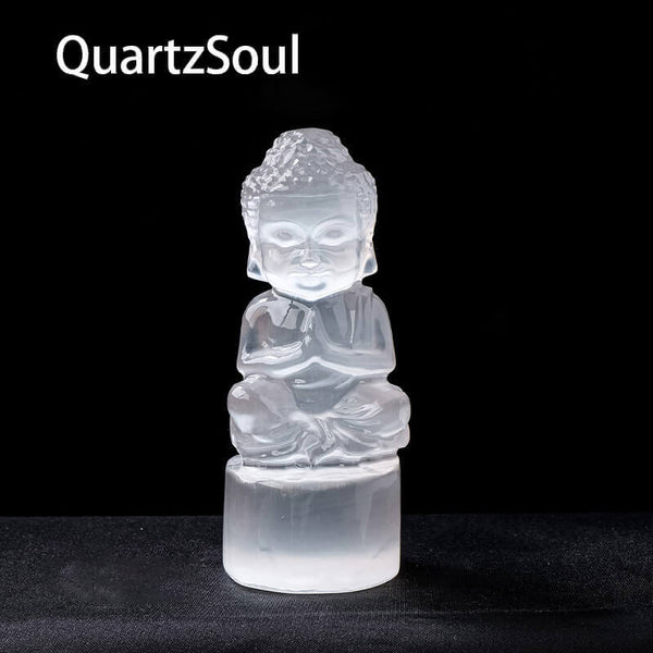 Selenite Baby Buddha Crystal with Base for Spiritual Healing
