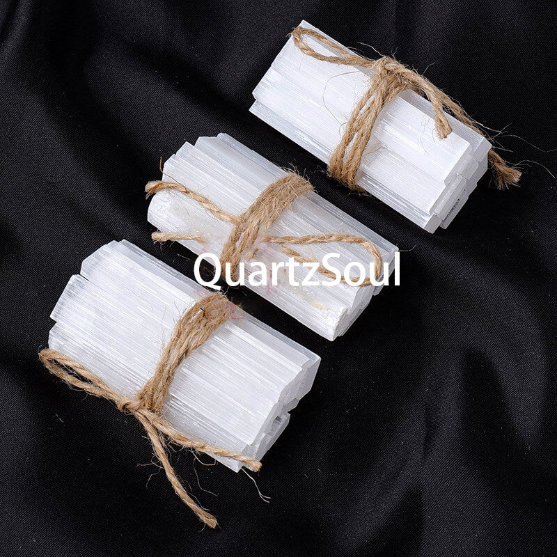 Close-up of White Selenite Crystal Bars