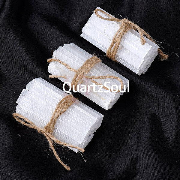 Close-up of White Selenite Crystal Bars