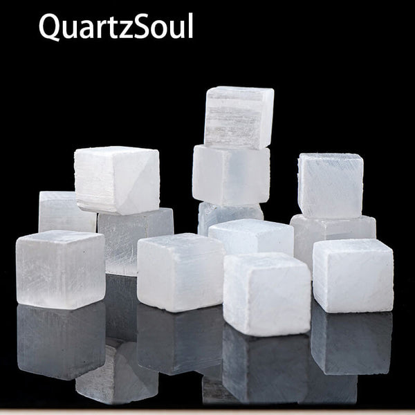 Luminous White Selenite Crystal Mineral Cube