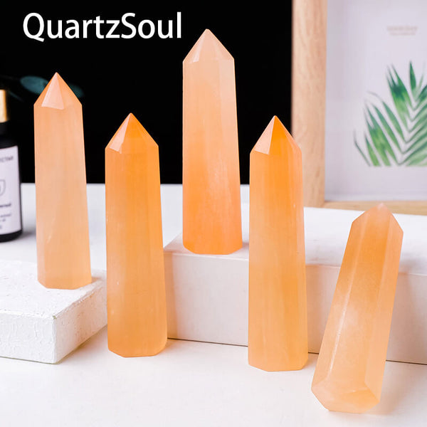 Orange Selenite Hexagonal Crystal for Spiritual Meditation