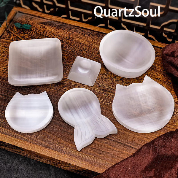 Round selenite crystal palm stone for harmonious energy and meditation