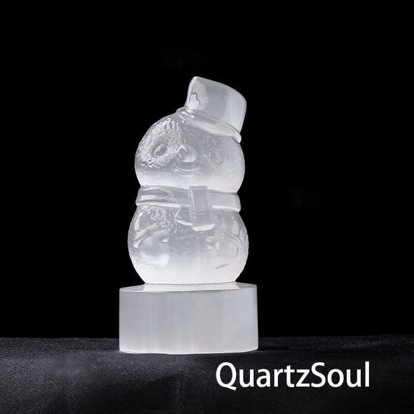 Natural Selenite Crystal Snowman Sculpture with Healing Properties