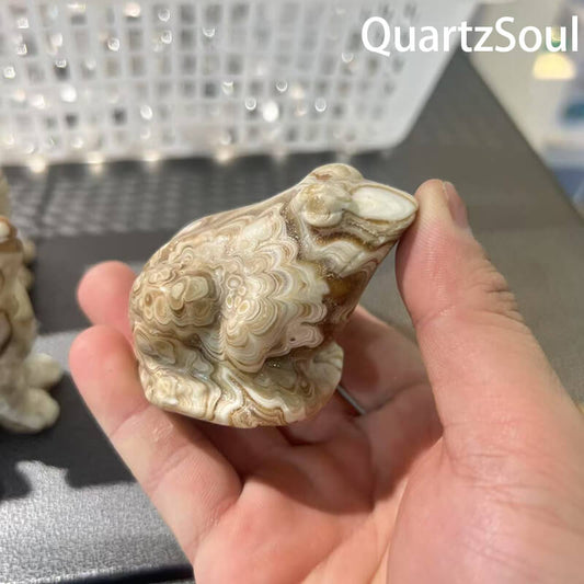 Natural sheep shape chocolate calcite crystal figurine with unique marbling patterns wholesale