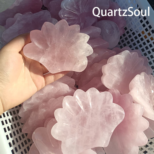 "Shell shaped rose quartz carving for wholesale crystal suppliers