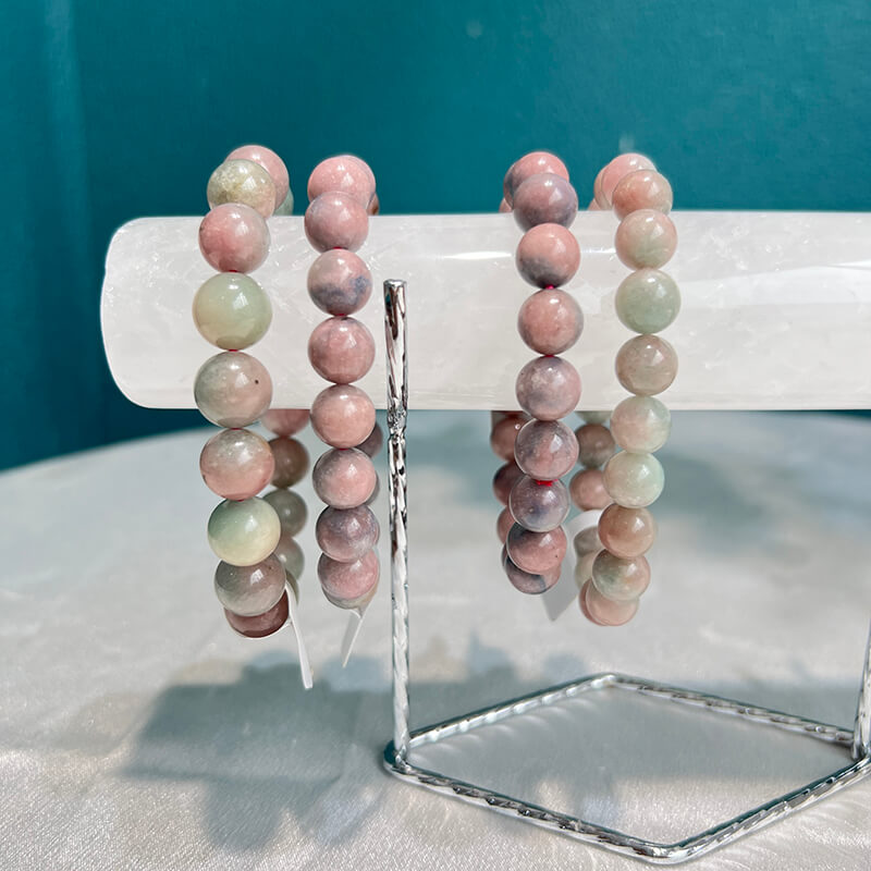 Silver base Clear Quartz crystal bracelet display stand front view