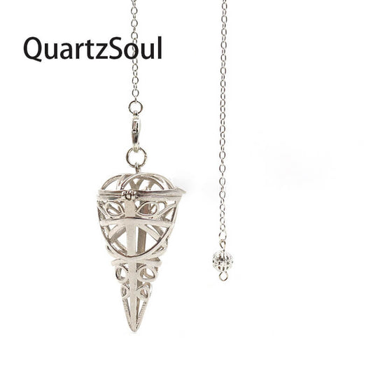 Silver Sacred Geometry Pendulum with Chain for Divination and Chakra Healing
