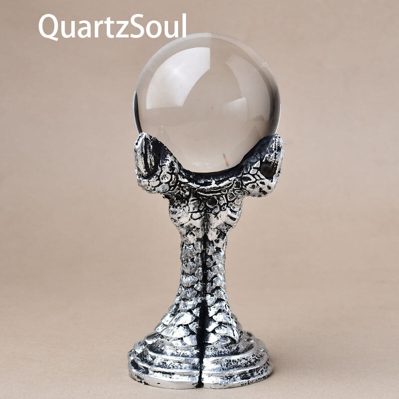 Elegant silver crystal ball stand with textured design for displaying spheres and minerals