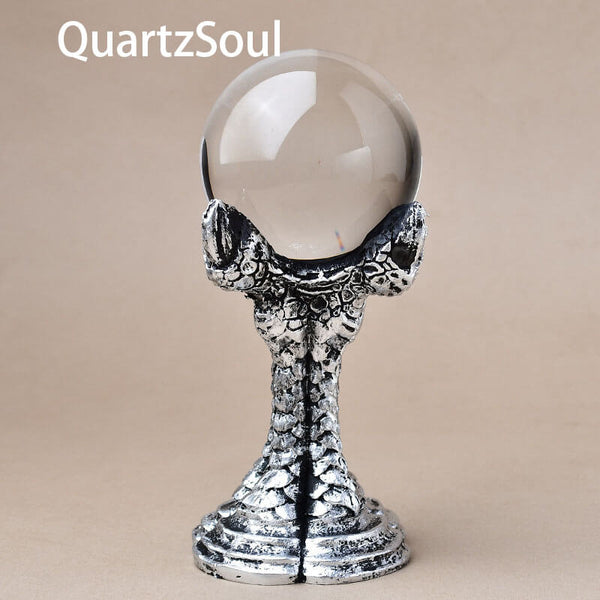 Elegant silver crystal ball stand with textured design for displaying spheres and minerals