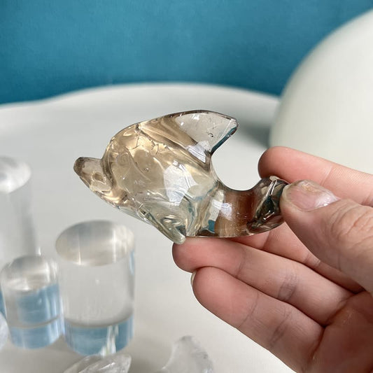 Natural Smoky Quartz Flying Fish Crystal Animal Carving