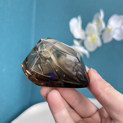 Smoky quartz free form crystal positioned for meditation practice