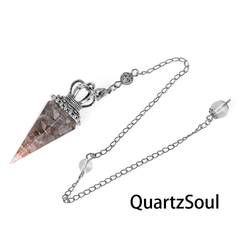 Spectrolite crystal pendulum with royal crown design