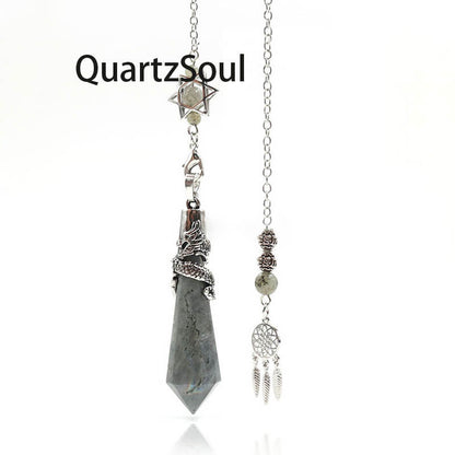 Spectrolite Crystal Pendulum with Dragon Wrap for Spiritual Guidance