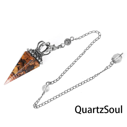 Tiger Eye crystal pendulum with silver crown top for divination