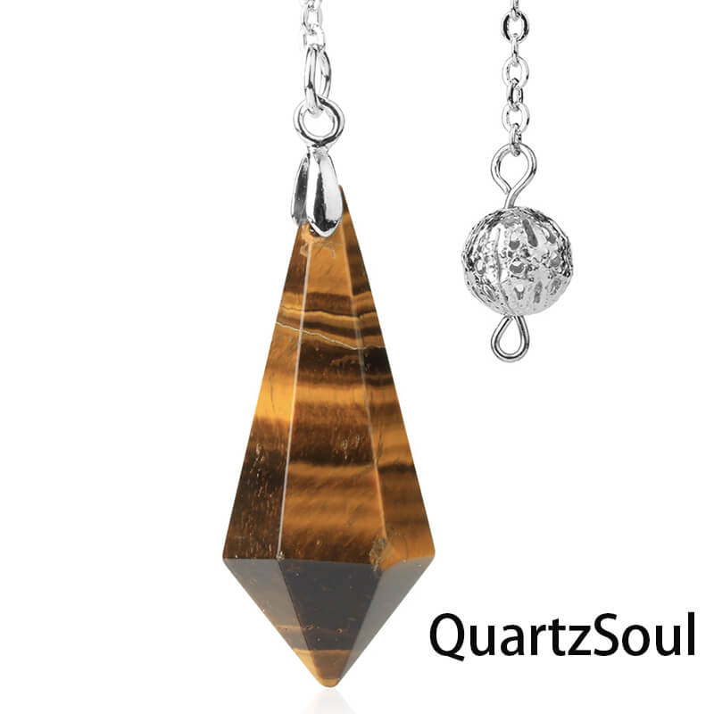 Tiger Eye hexagonal pendulum with silver chain for protection and focus