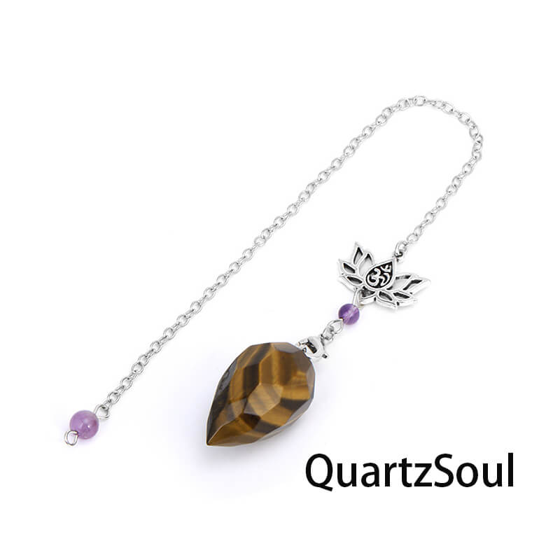Tiger eye crystal pendulum with lotus charm for protection and courage