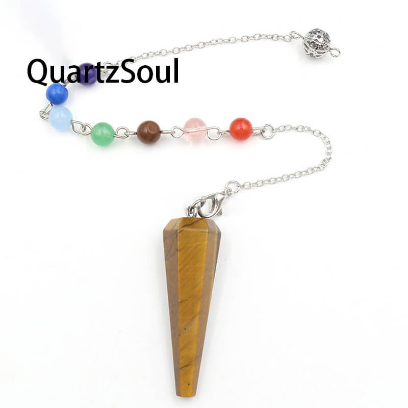 Tiger's Eye Crystal Pendulum with 7 Chakra Chain for Enhanced Intuition