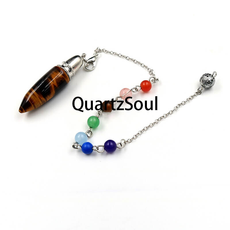Tiger's Eye Crystal Pendulum with Chakra Beads for Energy Balancing