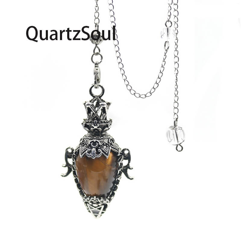 Tiger's Eye Crystal Pendulum with Silver Filigree for Protection and Grounding