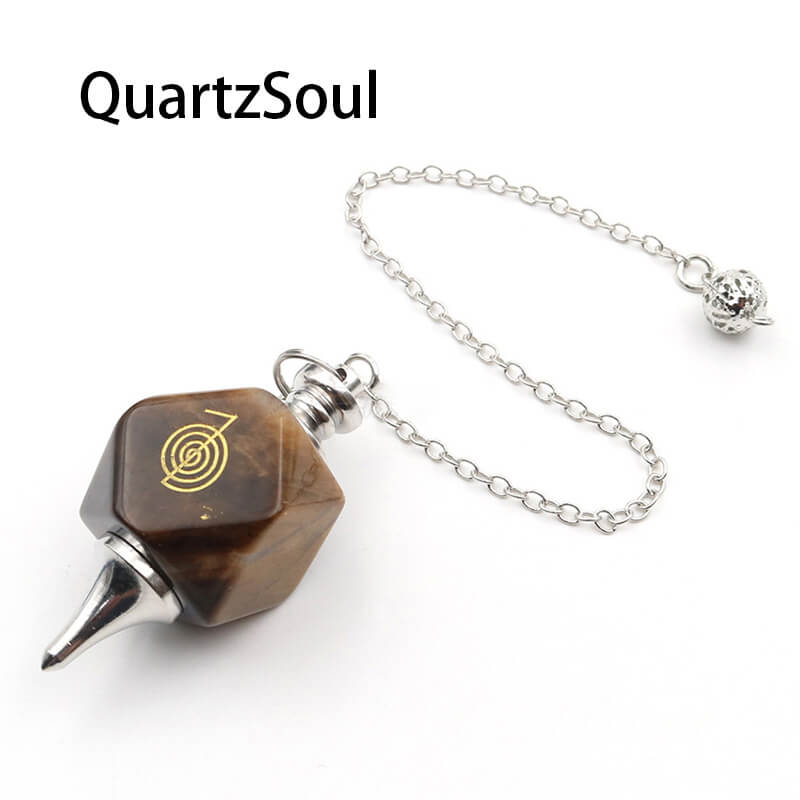 Tiger's Eye Crystal Pendulum with Sacred Geometry Symbol for Protection and Grounding