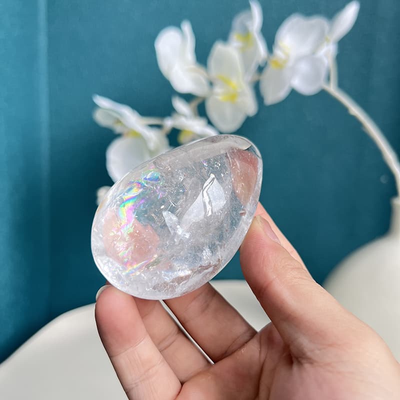 White Smoky Quartz Crystal Egg During Energy Cleansing Ritual