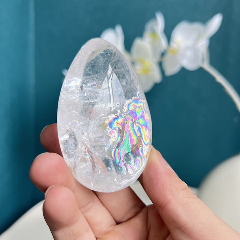White Smoky Quartz Crystal Egg Shown from Multiple Angles