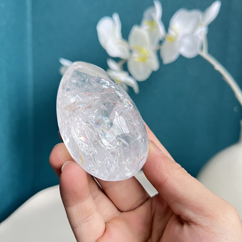 White Smoky Quartz Crystal Egg with Healing Properties Card