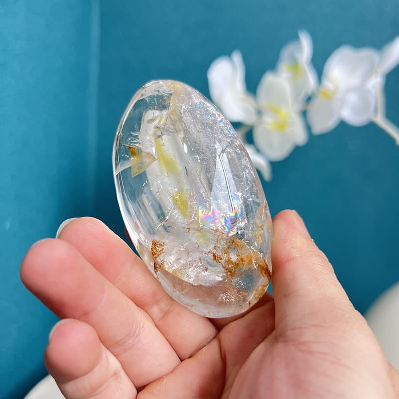 White Smoky Quartz Free Form Crystal in Meditation Space Setting