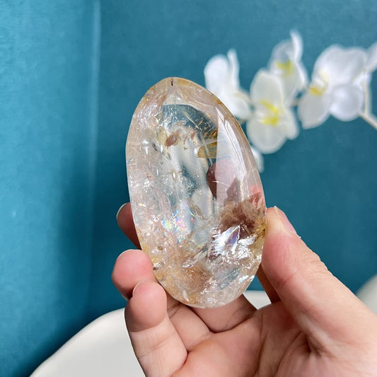 Natural White Smoky Quartz Free Form Crystal Healing Stone in Hand