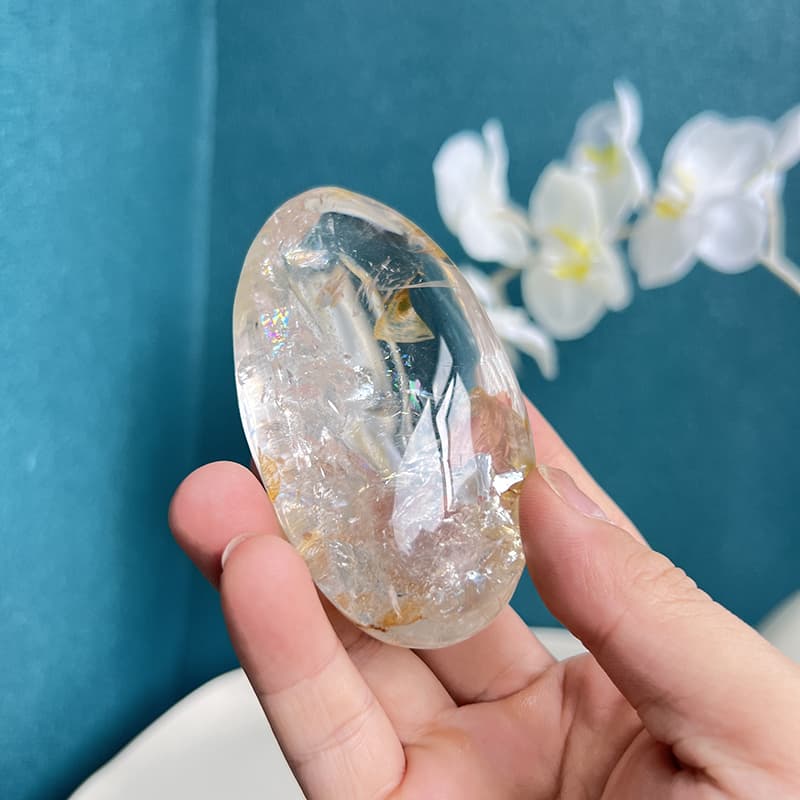 White Smoky Quartz Crystal Free Form Side View Natural Patterns