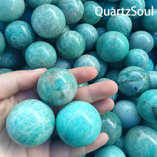 Premium Amazonite sphere wholesale crystal with turquoise blue coloring