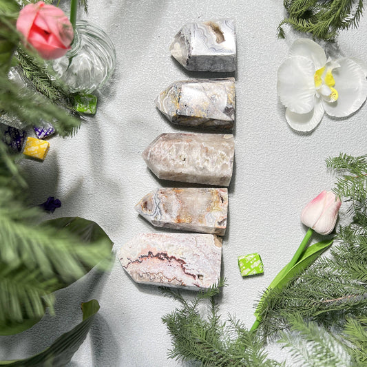 Premium Wholesale Crazy Agate Crystal Tower with Natural Earth Tone Patterns