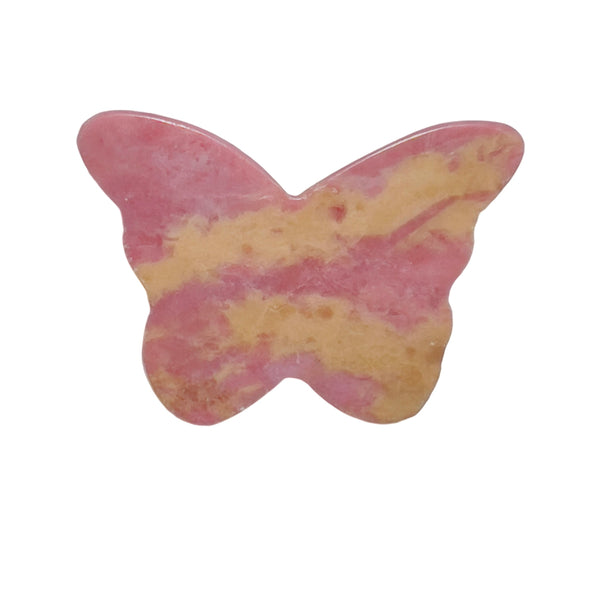 Group of rhodonite butterfly carvings showing variations in natural patterns