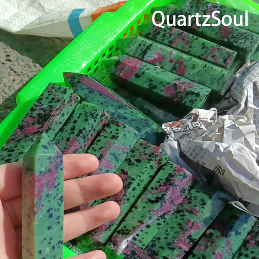 Premium wholesale Zoisite Ruby crystal bars with green and pink coloration