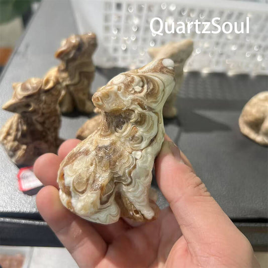 Wolf shaped chocolate calcite crystal wholesale supplier specimen