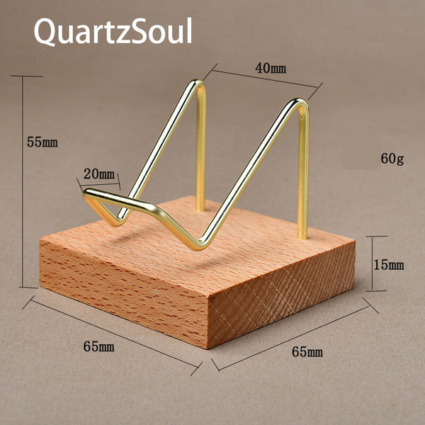 Large wooden crystal ball stand with gold metal holder and beech wood base