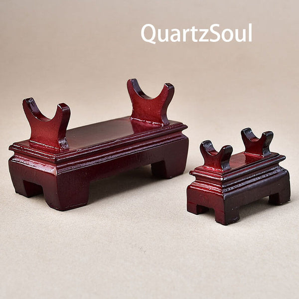 Small and large wooden crystal display stands showing size difference for various crystal specimens