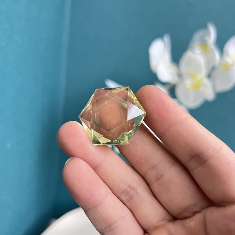 Yellow Fluorite Hexagram Crystal Sacred Geometry Display Piece