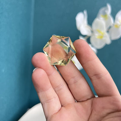 Hand-carved Yellow Fluorite Hexagram Crystal Sacred Geometry Star