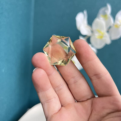 Hand-carved Yellow Fluorite Hexagram Crystal Sacred Geometry Star
