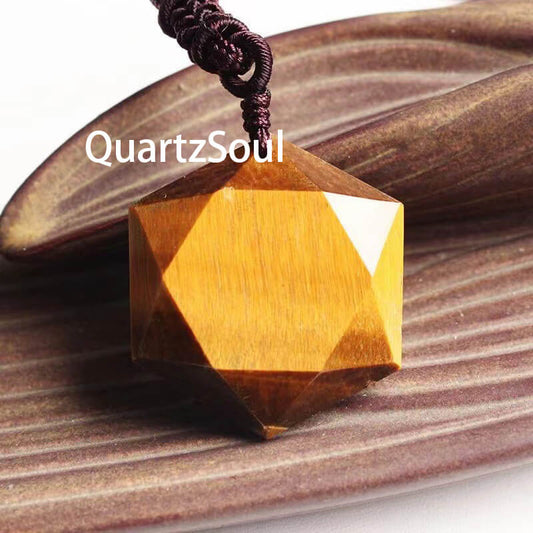 Yellow Tiger's Eye Hexagram Crystal Pendulum with Sacred Geometry Design