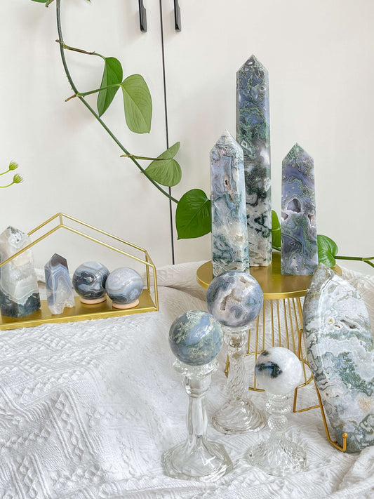 Moss agate Tower/Mossagate sphere