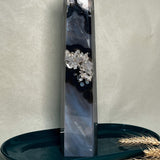 Premium Black Flower Agate Tower Crystal Point with White Banding Pattern